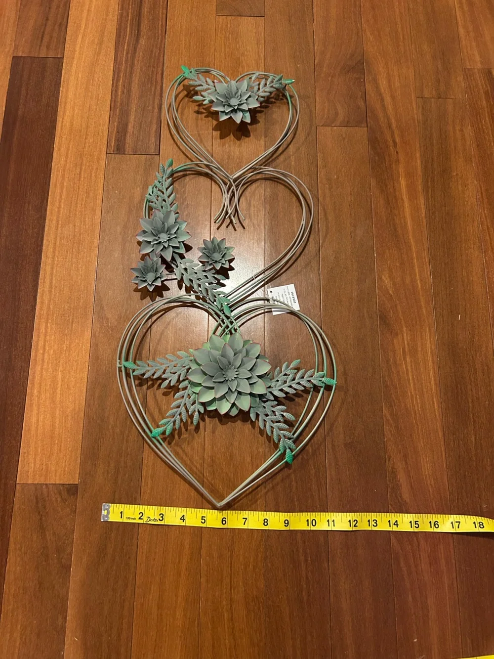 Source Unknown Green Metal Triple Heart Succulent Wall Decor